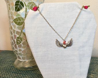 Antique Silver Angel Wing Heart Necklace