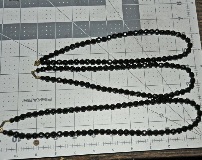 Antique HOBE black glass beaded necklace, Black faceted crystal Beaded Necklaces, Victorian Revival Mourning Jewelry Jewellery, Gift