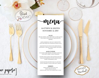 INSTANT DOWNLOAD - Wedding Menu Template - Printable Menu Template - Editable Menu - Dinner Menu - Editable Menu Cards - Wedding Menu