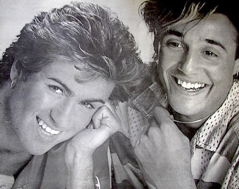 Previously Loved WHAM Poster. George Michael and Andrew Ridgely. Black and White. 22 Inches Wide x 17 Inches High.