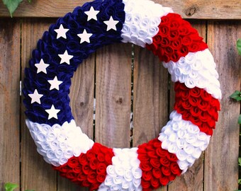 Felt Fourth of July Wreath, Patriotic Wreath, Flag Wreath, Summer Wreath, Memorial Day Wreath, Military Wreath, Red White and Blue Wreath