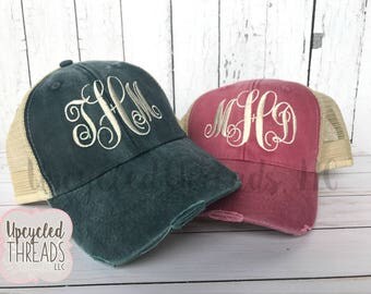 Monogram Baseball Hat, Trucker Hat, Monogrammed Hat, Personalized Hat, Monogram Hat, Women's Hat, Distressed Hat, Summer Hat, Women's Cap