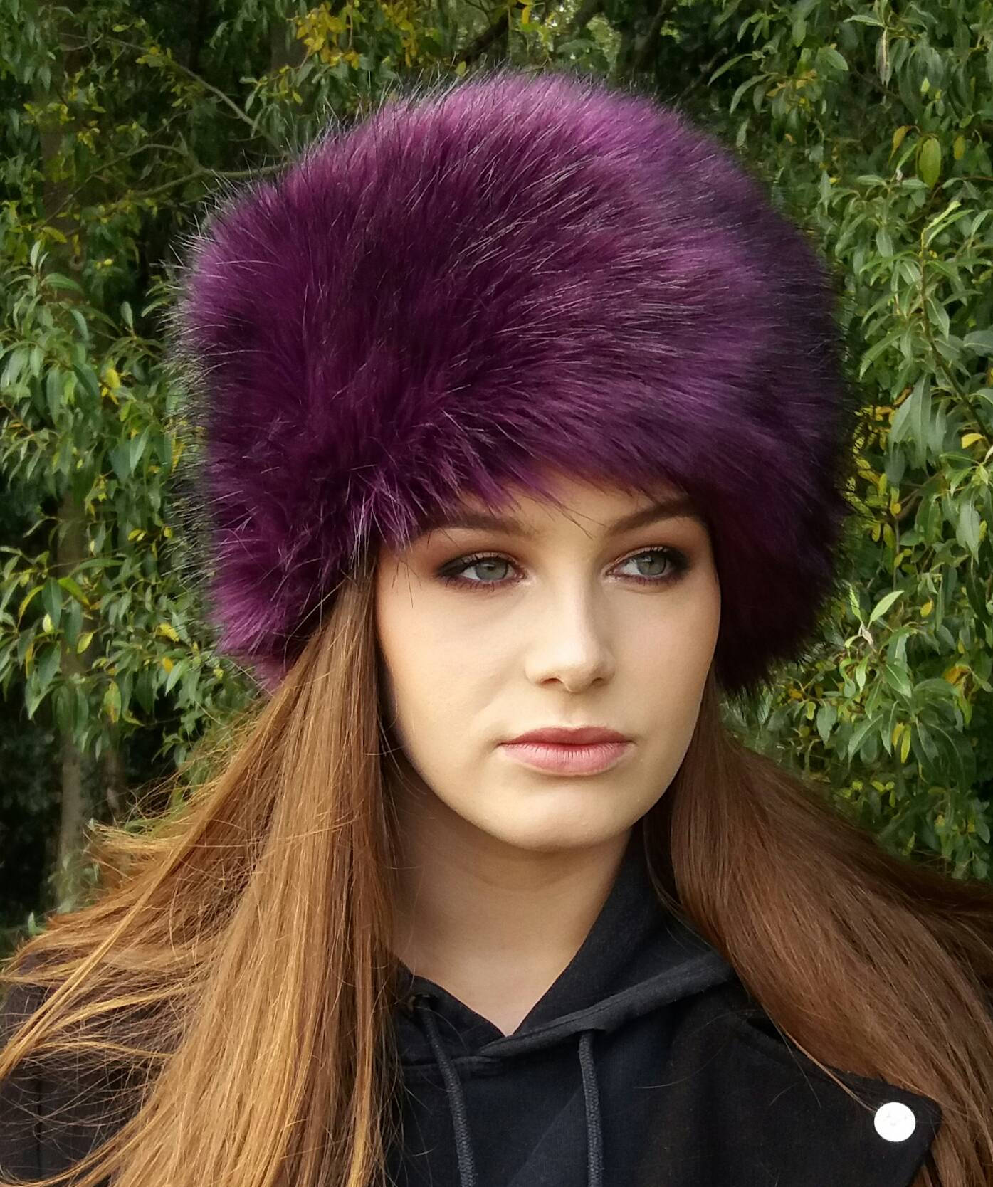 Beautiful Purple Faux Fur Hat with Cosy Polar Fleece Lining