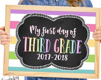 Third Grade School Sign Printable , First Day of School Sign, First Day Photo Prop, Chalkboard 3rd Grade Sign, 1st Day of Third Grade, 2017