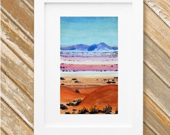 Southwest Desert Mountains Painting - Original Small Watercolor Painting - Desert Landscape - 9 x 5