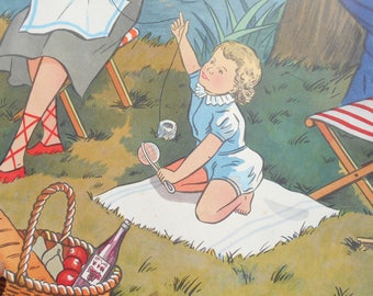 Vintage school chart, printed on both sides, French school chart, educational poster mid century, French country harvest and leisures 1950s.