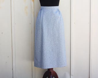 Ice Blue Pinstripe Skirt - Light Grey Pencil Skirt - Vintage Wool Skirt - XS Extra Small 23 Inch Waist Skirt - Rockabilly Skirt - Pin Up Mod