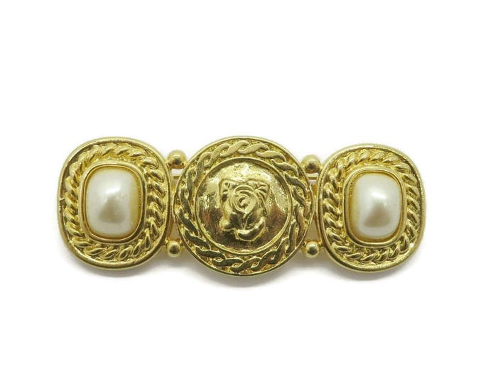 Faux Pearl Bar Brooch - Vintage Liz Claiborne Scrolled Brooch, Valentine's Day Gift, Gift Box