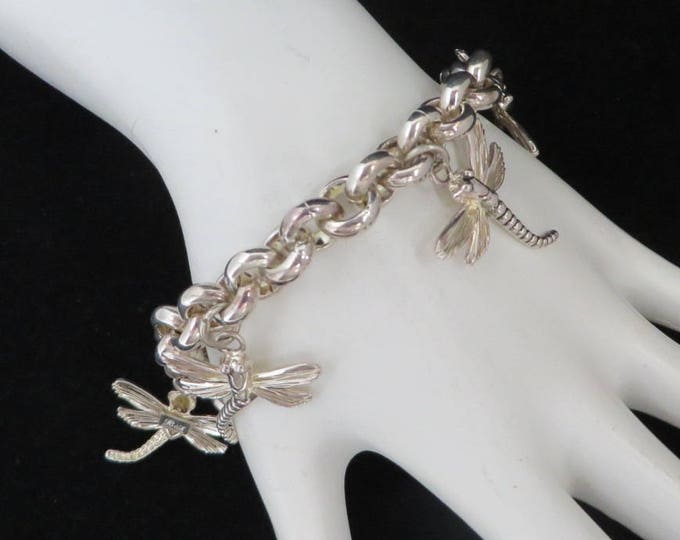 Vintage Charm Bracelet - Dragonfly Bracelet, Signed Best Silver Tone, Moving Dragonfly Bracelet