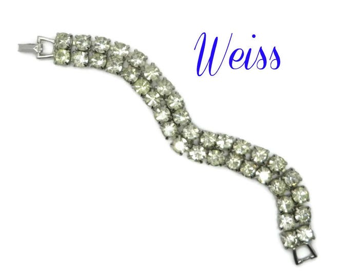 Tennis Bracelet, Rhinestone Bracelet, Vintage Weiss Bracelet - Double Row Rhinestone Silver Tone Bridal Jewelry, Signed Weiss Jewelry