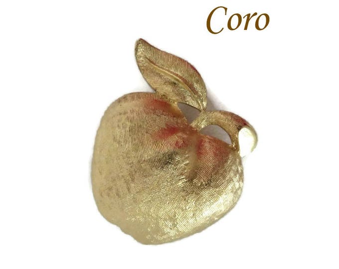 Vintage Brooch, Apple Brooch, Signed Coro Jewelry, Brushed Gold Tone Apple Pin, Mother's Day Gift, Gift for Her