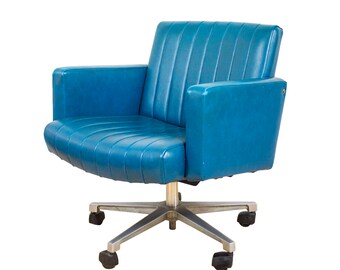 Teal Leather Swivel Armchair Desk Chair Retro G Plan Eames Era