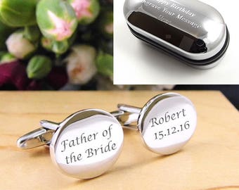 Mens Personalised Father of the Bride Wedding Day Custom Engraved Cufflinks - Oval Shape - Personalised Engraved Gift Box Available