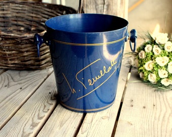 Champagne Bucket - Blue Ice Bucket - Nicolas Feuillatte- with 2 Handles - Blue and Gold - Vogalu - Made in France