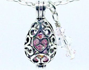 Silver Teardrop Necklace with Crystals, Silver Teardrop Pendant, Silver Filigree Pendant, Silver Filigree Teardrop, Teardrop Locket