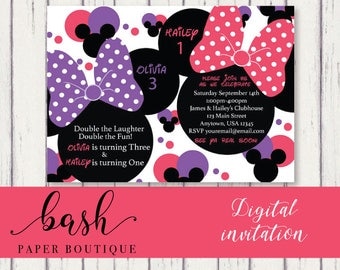 Twin Invitations Mickey and Minnie Mouse Twin Birthday