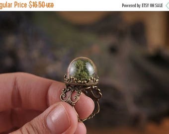 20% OFF Moss ring, nature ring, green moss ring, adjustable ring, statement ring, antique brass ring, nature jewelry, filigree ring