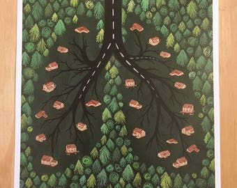 Environmental Illustration Deforestation Print / Climate Change Global Warming Save Earth Activism Art 8 x 10