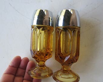 Amber Glass Footed Salt and Pepper Shakers