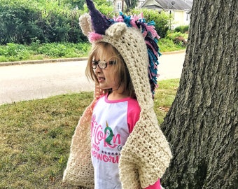 Unicorn Hooded Scarf, Unicorn Hood, Unicorn Scarf, Rainbow Unicorn, Velvet Acorn, Christmas Gift, Toddler Gift