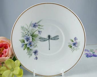 Vintage China Dragonfly Saucer - upcycled vintage, dragonfly art, vintage dragonfly, altered china, vintage decor,