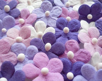100 Purple, Lilac & White Colour Mix Handmade Mulberry Paper Daisy Flowers - Card Making, Embellishments, Paper Flowers