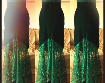Green Velour Mermaid Skirt, Plus Size, Size 16