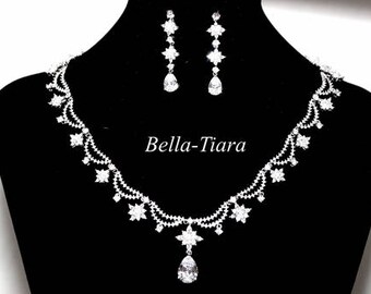 royal crystal wedding necklace set, bridal jewelry, bridal necklace set, cz bridal necklace and earrings, wedding jewelry
