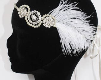 Wedding Bridal Headband Great Gatsby retro vintage feather beads swarovski Headband mariage mariée rétro vintage Gatsby perles plumes
