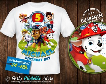 Paw Patrol Birthday Shirt, T-shirt Paw Patrol, Birthday Party, Personalized Family Shirts, Iron on Transfer, Printable