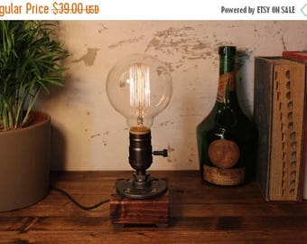 25% OFF SALE Industrial Lighting - Steampunk Lamp - Table Lamp - Edison Light - Vintage Light - Pipe Lamp - Bedside Lamp - Rustic Lighting -
