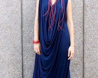 ON SALE Navy Maxi Jumpsuit with Necklace and Bracelet, Plus Size Jumpsuit, Elegant Summer Jumpsuit TJ05 by Teyxo