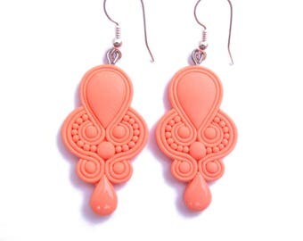 Light Peach Earrings, Coral Earrings, Salmon Earrings, Peach Wedding Earrings, Peach Bridesmaid, Wedding Jewelry, Prom Earrings Prom Jewelry