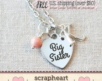 BIG SISTER Necklace, Big Sister Announcement Gift, Customized Small Charm Jewelry, Personalized Big Sister Gift, Happy Birthday Big Sis Gift