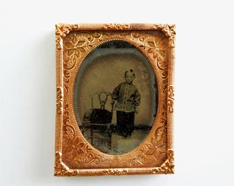 Antique Daguerreotype Boy in Chinese Clothes
