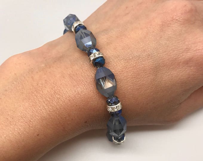 Blue crystal bracelet, blue bridal bracelet, dark blue bracelet, indigo blue bracelet, blue crystal jewelry, dark bridal jewelry