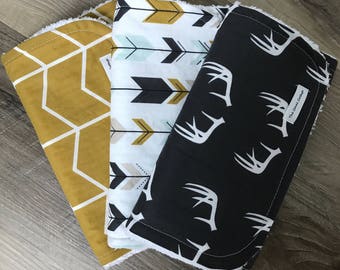 Set of 3 Antler Burp Cloths READY TO SHIP