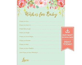 Wishes For Baby Card - Floral Teapot Printable - Printable Baby Shower Games - Instant Download - LR1050 Mint