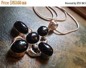 SUMMER CLEARANCE SALE Black Onyx Pendant Necklace Chain .925 Sterling Silver
