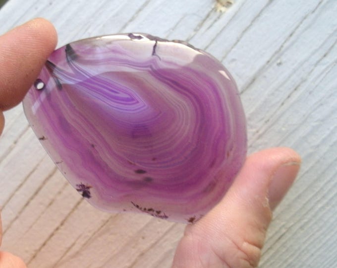 Polished Purple Agate, pendant bead, banded agate, freeform shape, high polish, light shows through, focal, jewerly stones, crafting supply