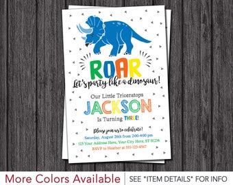 Dinosaur Birthday Invitation - Triceratops Invitation - Dino Birthday Party