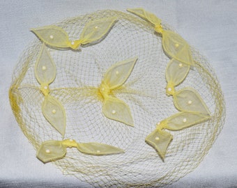 Vintage Birdcage Veil - Yellow with Bows