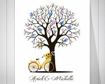 Wedding Bicycle Guest Book Fingerprint Tree Keepsake Gift for Wedding Bridal Shower Guest Book Thumbprint Tree Guest Book - 51377