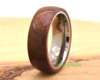 Wood Ring,Mens Titanium Wedding Band Wooden Ring,Promise Ring for Men, Wedding Band Wood Hawaiian Koa Wood Inlay,Wood Titanium Ring Mens