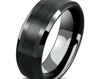 mens 8mm black tungsten ring with polished beveled edges black wedding engagement band mens - Tungsten Mens Wedding Rings mens 8mm black tungsten ring with polished beveled edges black wedding engagement band mens - Tungsten Mens Wedding Rings