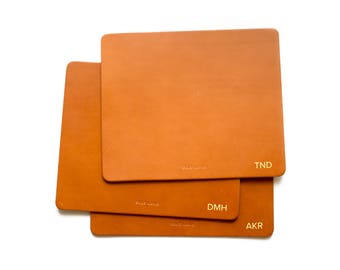 Monogram Leather Mouse Pad, Customized Office Desk Accessory, Personalized Girlfriend Boyfriend Gift, Foil Emboss Initials, Genuine Leather
