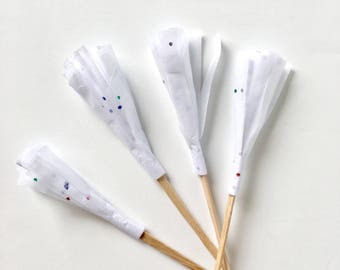 White Tissue Tassel Cupcake Toppers // White Confetti Tissue Tassel Cupcake Toppers - Set of 12