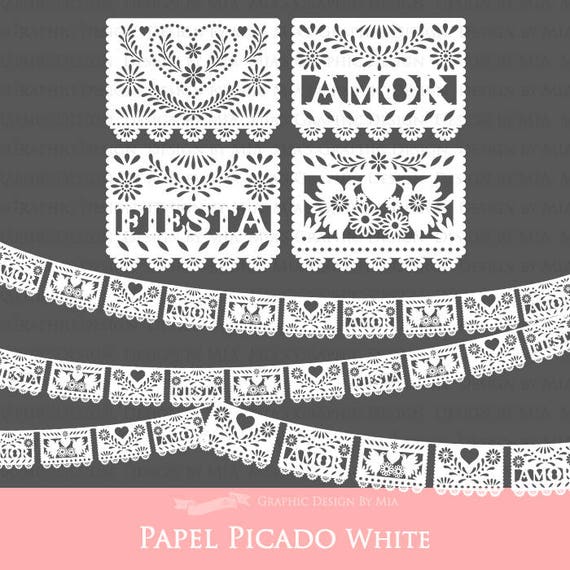 White Papel Picado / Papel Picado / Fiesta Bunting / Bunting Clip Art ...