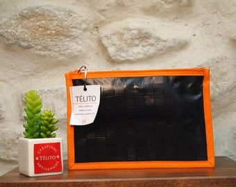Black and orange Plaid oilcloth pouch