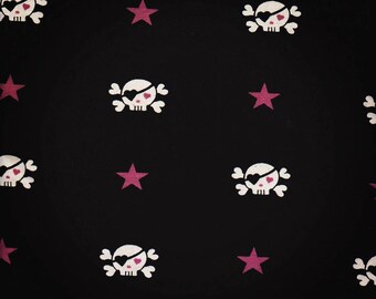 Skulls pink stars on black David and Goliath Cotton Jersey KNit Fabric